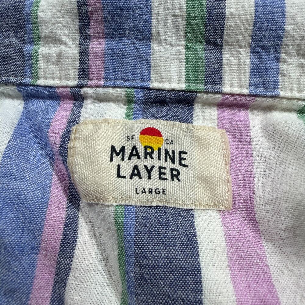 Marine Layer Lucy Button Up Shirt S/S Tencel Blend Rainbow Stripe Size Large - Picture 3 of 6